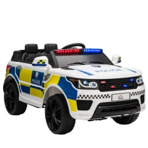 HOMCOM 12V Kids Electric Ride On Police Car 2 Motors with Parental Remote Control Siren Flashing Lights USB Portable for 3-6 Years White