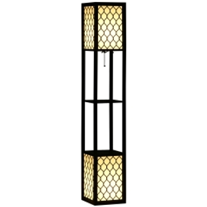 HOMCOM Floor Lamp with Shelves, Modern Tall Standing Lamps with Fabric Lampshade, Chain Switch and Dual Light for Living Room, Bedroom, Bulb not Included, Black