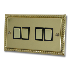 Georgian Polished Brass Switch (4 Gang)