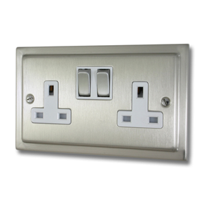 Satin Nickel Socket (Double Socket/Metal Switches/White Insert)