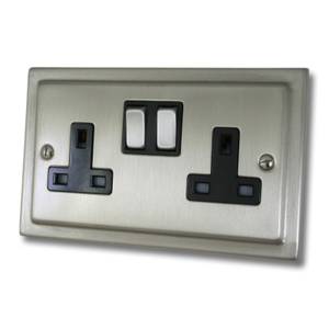 Satin Nickel Socket (Double Socket/Metal Switches/Black Insert)