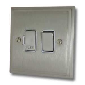 Victorian Satin Nickel Switched Fused Spur (White Insert/Stainless Steel Switch)