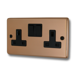 Contour Copper Double Socket (Black Switch)