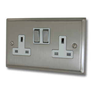 Deco Satin Nickel Double Socket (White Insert/Matching Switch)