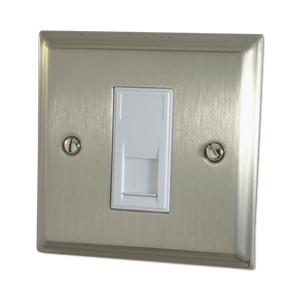 Deco Satin Nickel RJ45 Socket (1 Gang/White Insert)