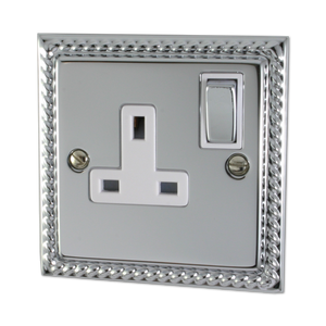 Georgian Polished Chrome Single Socket (White Insert/Chrome Switch)