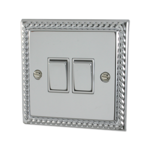 Georgian Polished Chrome Light Switch (2 Gang/White Insert/Chrome Switches)