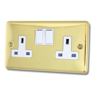 Contour Polished Brass Unlacquered Double Socket (White Switches)