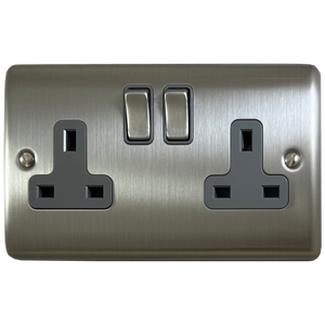 Brushed Steel Socket  (2 Gang)