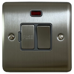 Brushed Steel Switched Fused Spur with Neon