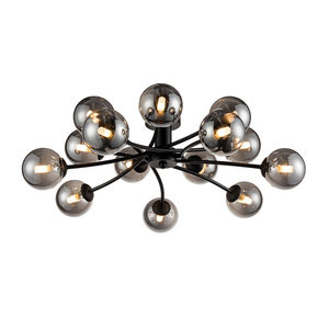Franklite Prophecy 14lt Flush Ceiling Light Black, Smoked Glass