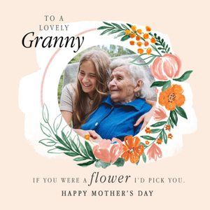 Moonpig Circular Frame Surrounded By Flowers Grandma's Photo Upload Mother's Day Card