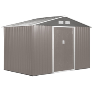 Outsunny 9 x 6FT Outdoor Garden Roofed Metal Storage Shed Tool Box with Foundation Ventilation & Doors Light, Grey