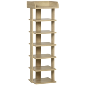 HOMCOM 7 Tier Shoe Rack Organizer Storage Shelf Wooden Display Cabinet for Entryway Living Room Bedroom Oak