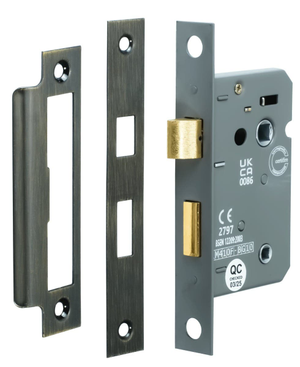 Bathroom Door Mortice Lock - UKCA/CE Certified - Fire Tested - 64mm - Antique Brass - Security Solutions