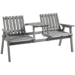 Outsunny 2-Seater Wooden Garden Furniture Bench - Antique Loveseat Chair and Table Conversation Set for Yard, Lawn, Porch, Patio, Grey