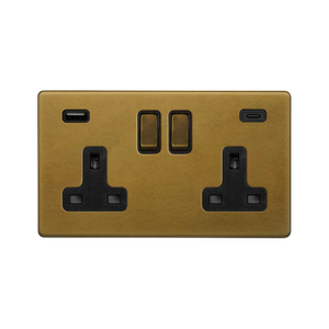 The Belgravia Collection Old Brass 2 Gang USB A+C Socket (13A Socket + 2 USB Ports A+C 3.1A)