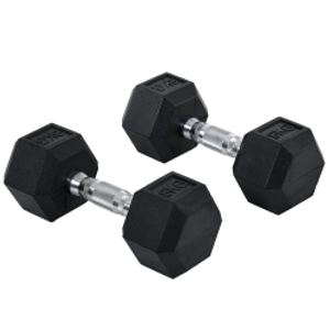 HOMCOM 2x8kg Hex Dumbbell Rubber Weights Sets Hexagonal Gym Fitness Lifting Home