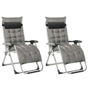 Outsunny 2pc Reclining Zero Gravity Sun Loungers ,Folding Chaise Lounge Chair with Cushions, Dark Grey