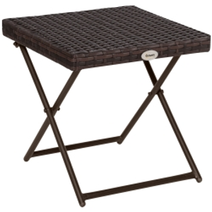 Outsunny Folding Garden Coffee Table, Wicker Outdoor Bistro Side Table with PE Rattan Top for Patio, Balcony, Porch, 40 x 40 x 40 cm, Brown