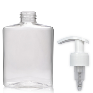 250ml Clear PET Hand Wash Bottle & 28mm Standard Lotion Pump - White (Lock Up)