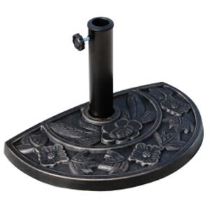 Outsunny 9kg Resin Parasol Base, Half Round Umbrella Stand with Floral Design for Garden, Outdoor, Suitable Umbrella Rod: Φ3.8cm, Φ4.8cm, Bronze Tone