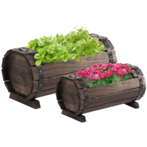 Outsunny 2PCs 56L Wooden Planter Box Flower Plant Pot Outdoor Flower Beds Plant Box with Solid Wood Carbonized Colour