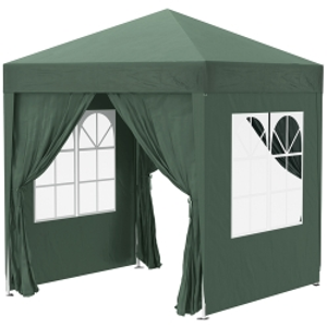 Outsunny 2 x 2m Pop Up Gazebo, w/Side Walls, Windows-Green