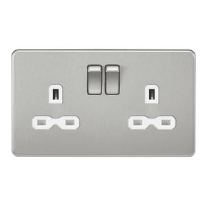 SFR9000BCW Screwless Double Switched Socket with White Insert in Brushed Chrome