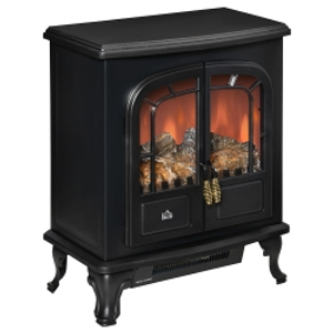 HOMCOM Electric Fireplace Stove Heater with LED Fire Flame Effect, Double Door, Freestanding & Portable with Overheat Protection, 1000W/2000W, Black