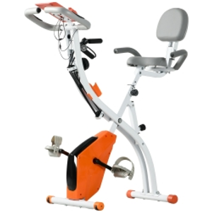 HOMCOM 2-in-1 Folding Exercise Bike with 8-Level Magnetic Resistance, Arm Resistance Band, Pulse Sensor, Orange