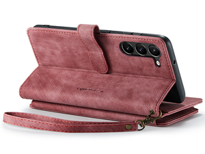 CaseMe Synthetic Leather Wallet Case with Zipper Pocket for Samsung Galaxy S23 - Blush