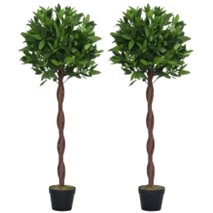 Outsunny Artificial Bay Laurel Topiary Trees with Twisted Trunk, Realistic Lush Topiary Ball Tree with Weighted Pot, 120cm Indoor Greenery Plant for Home Office Garden Decor, Set of 2, Green