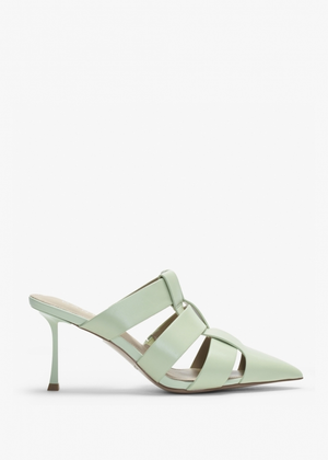 Sylvie Green Leather Pointed Toe Heeled Mules