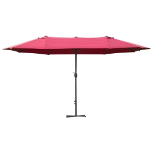 Outsunny 4.6M Sun Umbrella Canopy Double-sided Crank Sun Shade w/ Cross Base Wine Red