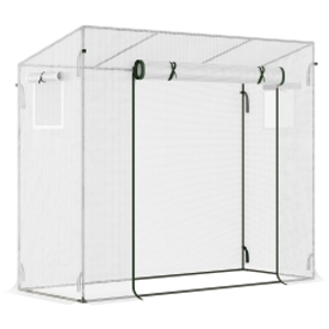 Outsunny Small Walk-in Garden Greenhouse with Steel Frame, Large Roll-up Door and Windows, 200Lx76Wx168Hcm, White