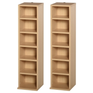 HOMCOM 204 CD Media Display Shelf Unit Set of 2 Blu-Ray Tower Rack w/ Adjustable Shelves Bookcase Storage Organiser, Natural Wood Colour