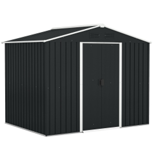 Outsunny 7.7 x 5.7ft Metal Garden Shed, Galvanised Outdoor Tool Storage House with Ventilation Slots and Sliding Doors, Grey