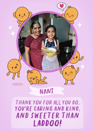 Illustration Of Laddoo Characters Thank You Nani Photo Upload Card