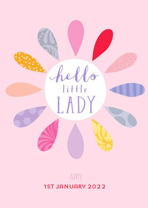 Cute Illustrative Hello Little Lady New Baby Card