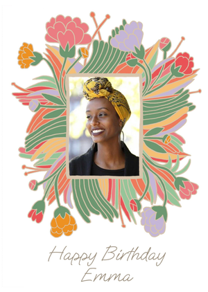 Illustration Of Flowers Surrounding Photo Upload Birthday Card