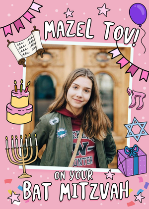 Bat Mitzvah Photo Upload Good Luck Card
