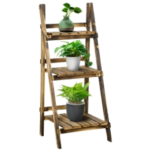 Outsunny Wooden Folding Flower Pot Stand 3 Tier Garden Planter Display Ladder Gardener Storage Shelves Rack Herb Holder (40L x 37W x 93H cm)