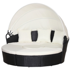 Outsunny Five-Piece Rattan Garden Bed, with Canopy - Black/White