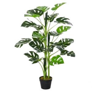Outsunny 100cm/3.3FT Artificial Monstera Tree Decorative Cheese Plant 21 Leaves with Nursery Pot, Fake Tropical Palm Tree for Indoor Décor