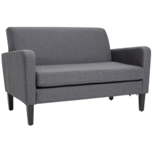 HOMCOM Linen Modern-Curved 2-Seat Sofa Loveseat w/ Thick Cushion Wood Legs Foot Pads Single Compact Home Furniture Grey