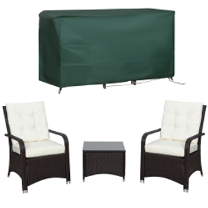 Outsunny 3 Pieces Rattan Bistro Set with Furniture Cover, Wicker Garden Furniture Set, Glass Top Coffee Table and Chairs with Cushions for Outdoor, Patio, Balcony, Cream White