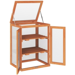 Outsunny 3-tier Wood Greenhouse Garden Polycarbonate Cold Frame Balcony Grow House with Storage Shelf for Plants, Flowers, Orange