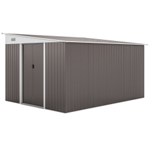 Outsunny 11.3 x 9.2ft Lean to Metal Garden Shed, Waterproof Outdoor Tool & Bike Storage Shed Galvanised with Lockable Double Sliding Doors, Pent Roof and 2 Air Vents, Grey