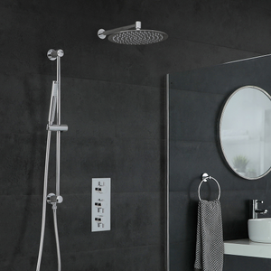 Milano Mirage - Chrome Thermostatic Shower System with 200mm Round Shower Head and Riser Rail with Hand Shower (2 Outlet)